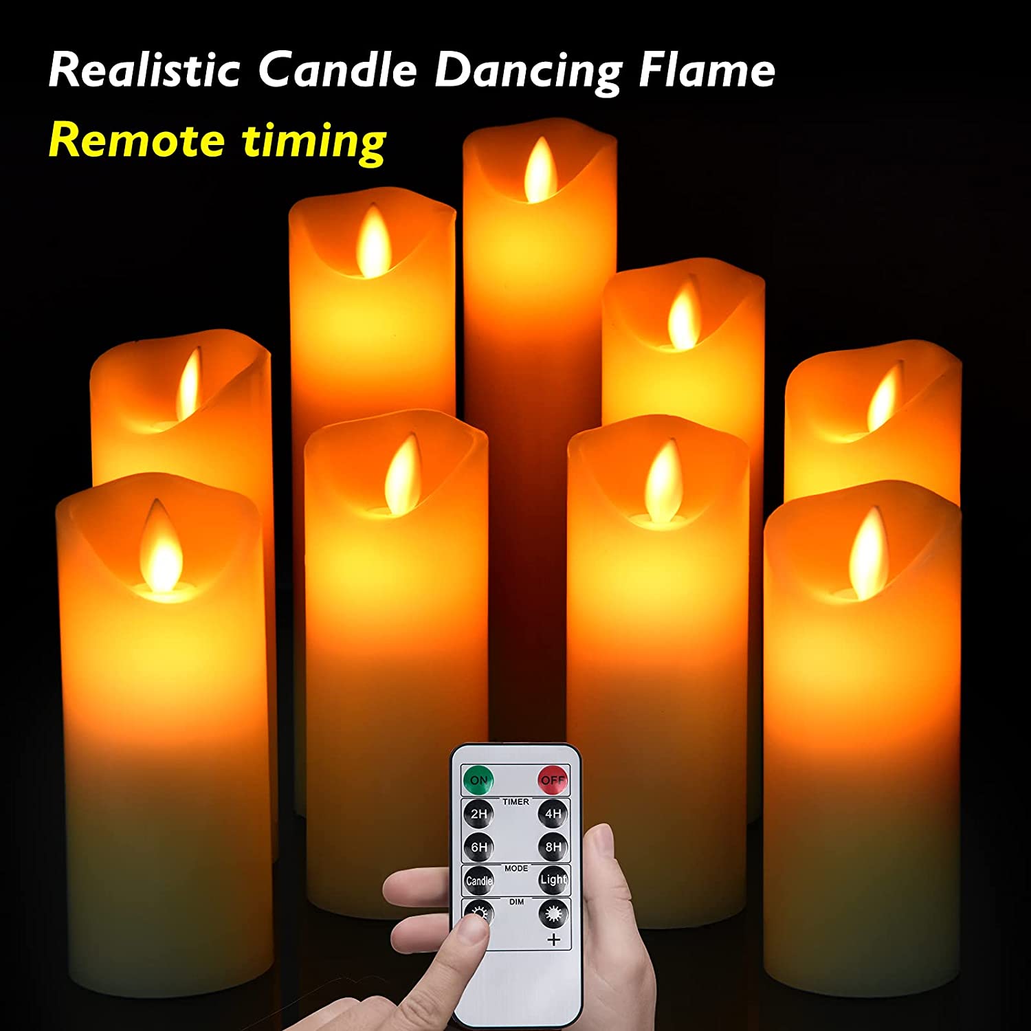 Flameless Pillar Ivory Candles Set of 9 Moving Wick LED with Remote Control & Timer