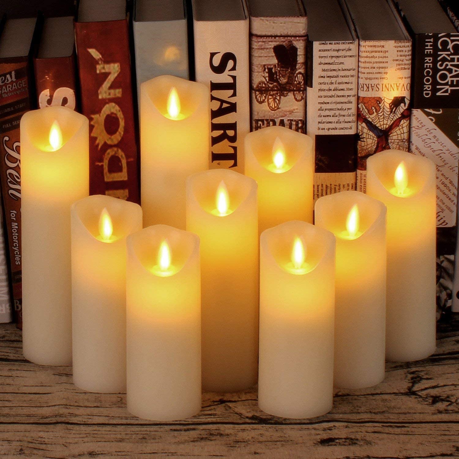 Flameless Pillar Ivory Candles Set of 9 Moving Wick LED with Remote Control & Timer