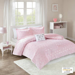 Jenna Pink Metallic Heart Printed Plush Comforter Set by Intelligent Design