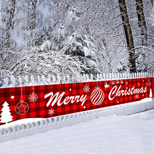 Red Plaid Large Beautiful Merry Christmas Outdoor Banner, Christmas Decor for House or Home