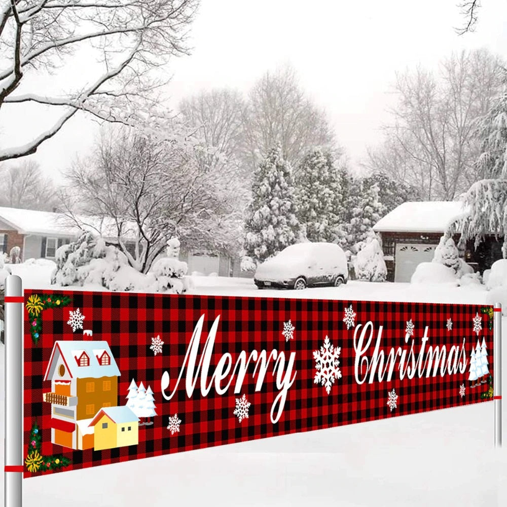 Red Plaid Large Beautiful Merry Christmas Outdoor Banner, Christmas Decor for House or Home