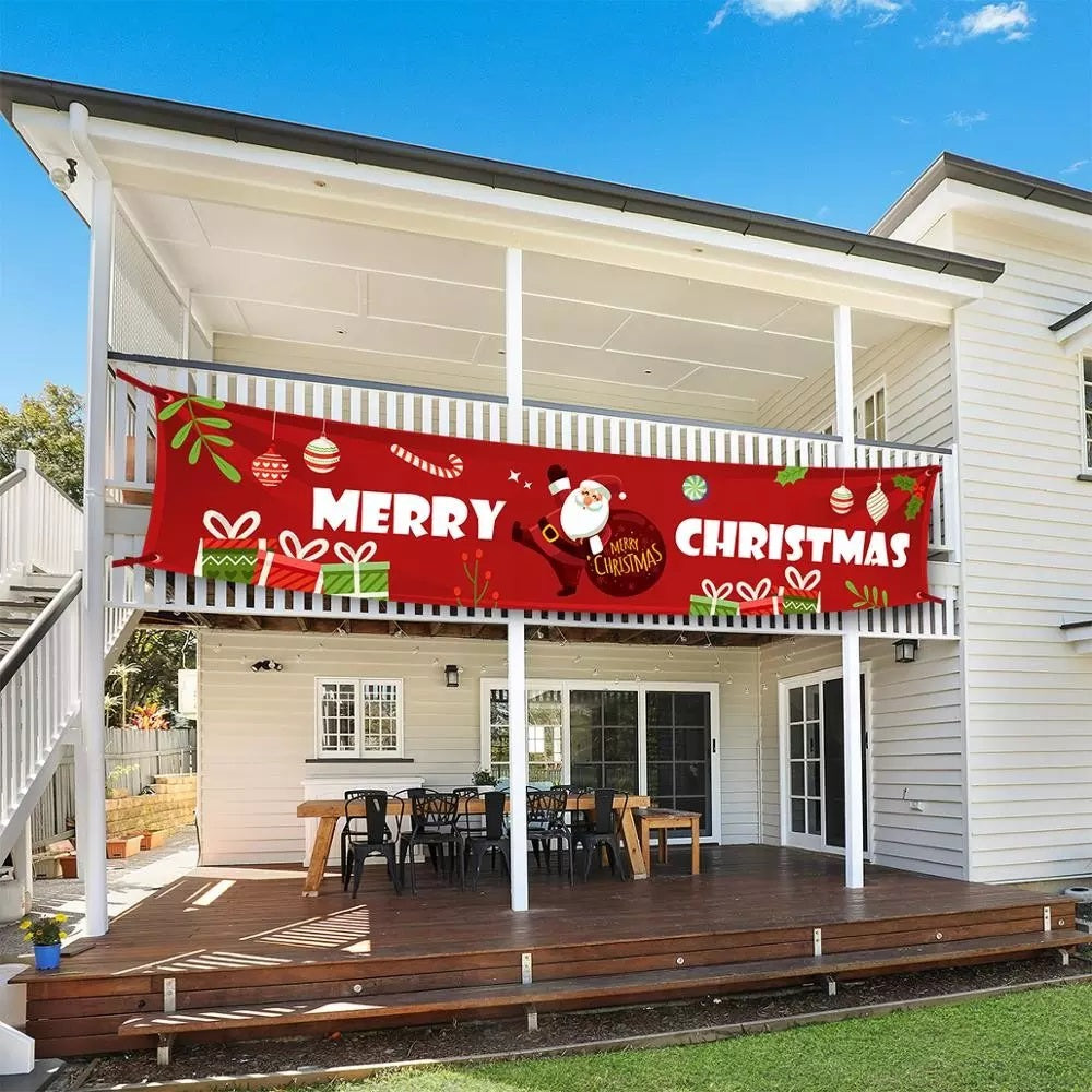 Red Plaid Large Beautiful Merry Christmas Outdoor Banner, Christmas Decor for House or Home