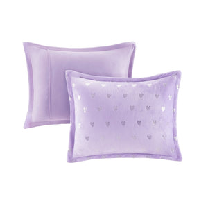 Jenna Purple Metallic Heart Printed Plush Comforter Set by Intelligent Design