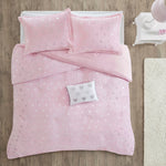 Jenna Pink Metallic Heart Printed Plush Comforter Set by Intelligent Design