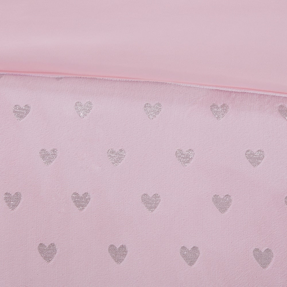 Jenna Pink Metallic Heart Printed Plush Comforter Set by Intelligent Design