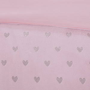 Jenna Pink Metallic Heart Printed Plush Comforter Set by Intelligent Design