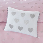 Jenna Pink Metallic Heart Printed Plush Comforter Set by Intelligent Design