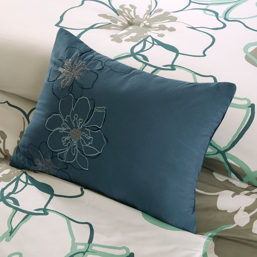 Skylar Floral Blue/Grey Printed Comforter Set by Mi Zone
