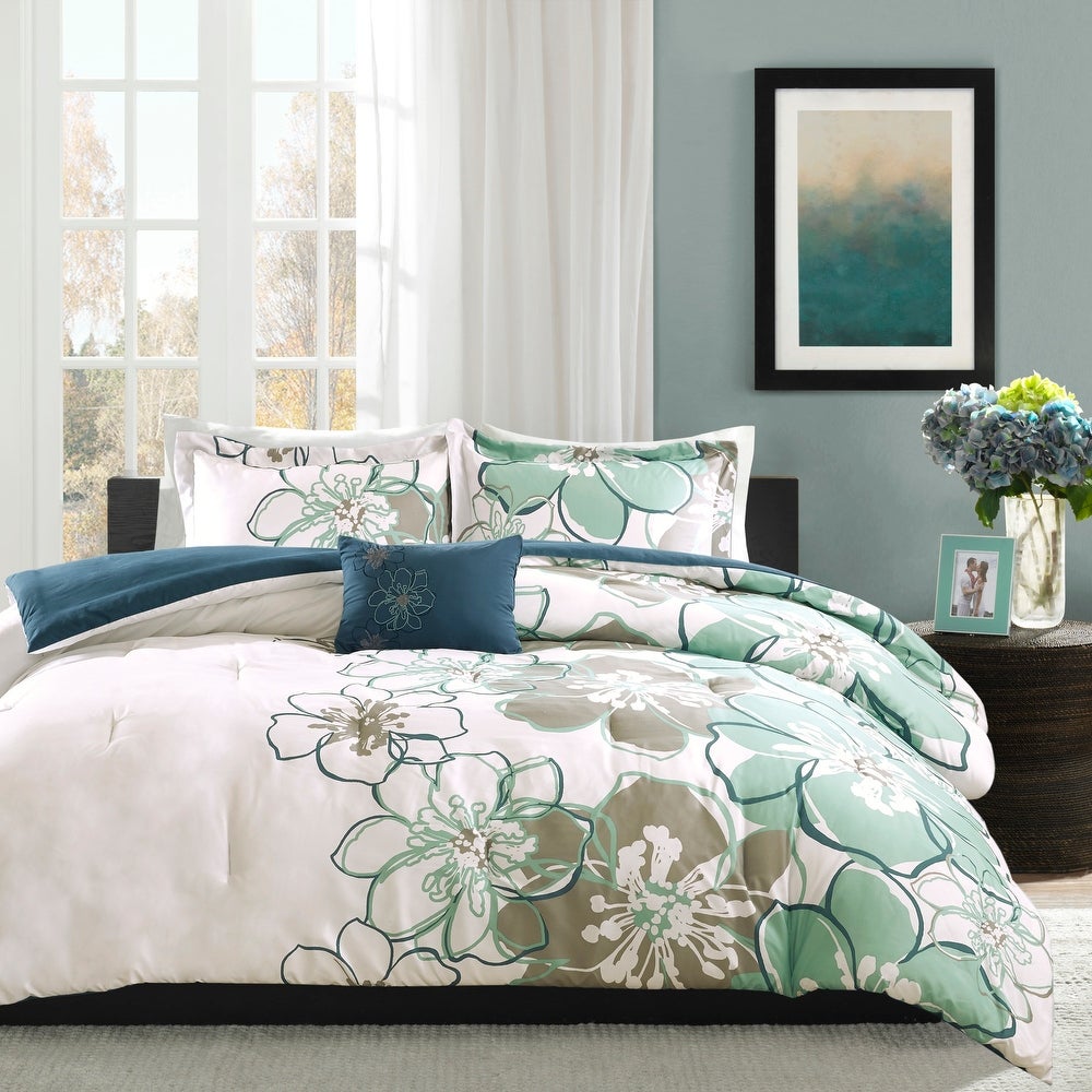 Skylar Floral Blue/Grey Printed Comforter Set by Mi Zone