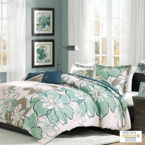 Skylar Floral Blue/Grey Printed Comforter Set by Mi Zone