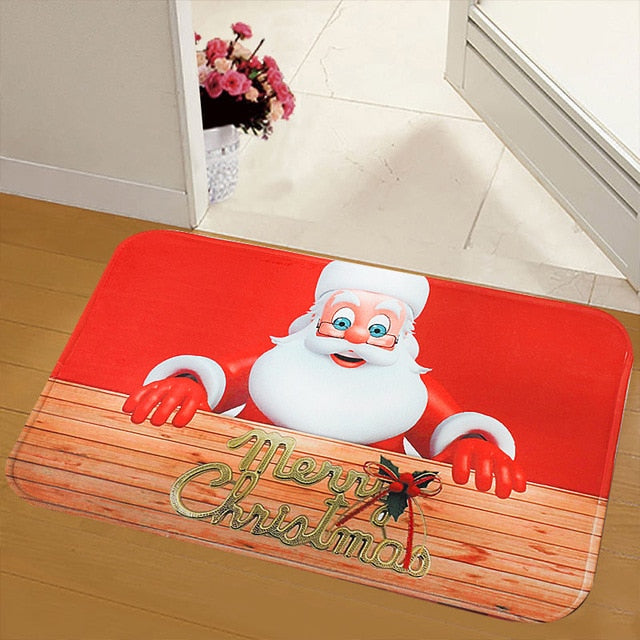 Vibrant Red Flannel Christmas Non-Slip Indoor Outdoor Soft Padded Doormat, Rug Mat