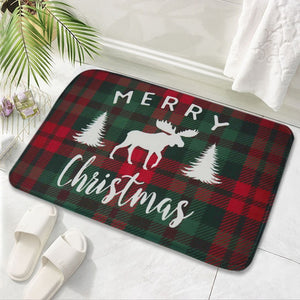 Vibrant Red Flannel Christmas Non-Slip Indoor Outdoor Soft Padded Doormat, Rug Mat