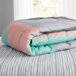 Modern Grey and Teal 8-Piece Bedding Set, Girls Fun Bold Comforter Set