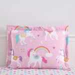 Kids Pink Rainbow Unicorn 7-Piece Bedding Set Girls Coordinated Comforter Sheets Set