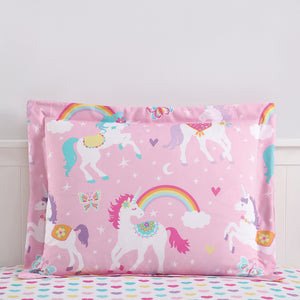 Kids Pink Rainbow Unicorn 7-Piece Bedding Set Girls Coordinated Comforter Sheets Set