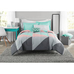 Modern Grey and Teal 8-Piece Bedding Set, Girls Fun Bold Comforter Set