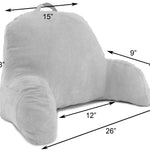 Deluxe Comfort Microsuede Bed Rest Reading and Bed Rest Lounger and Sitting Support Pillow Soft But Firmly Stuffed Fiberfill - Backrest Pillow With Arms, Grey