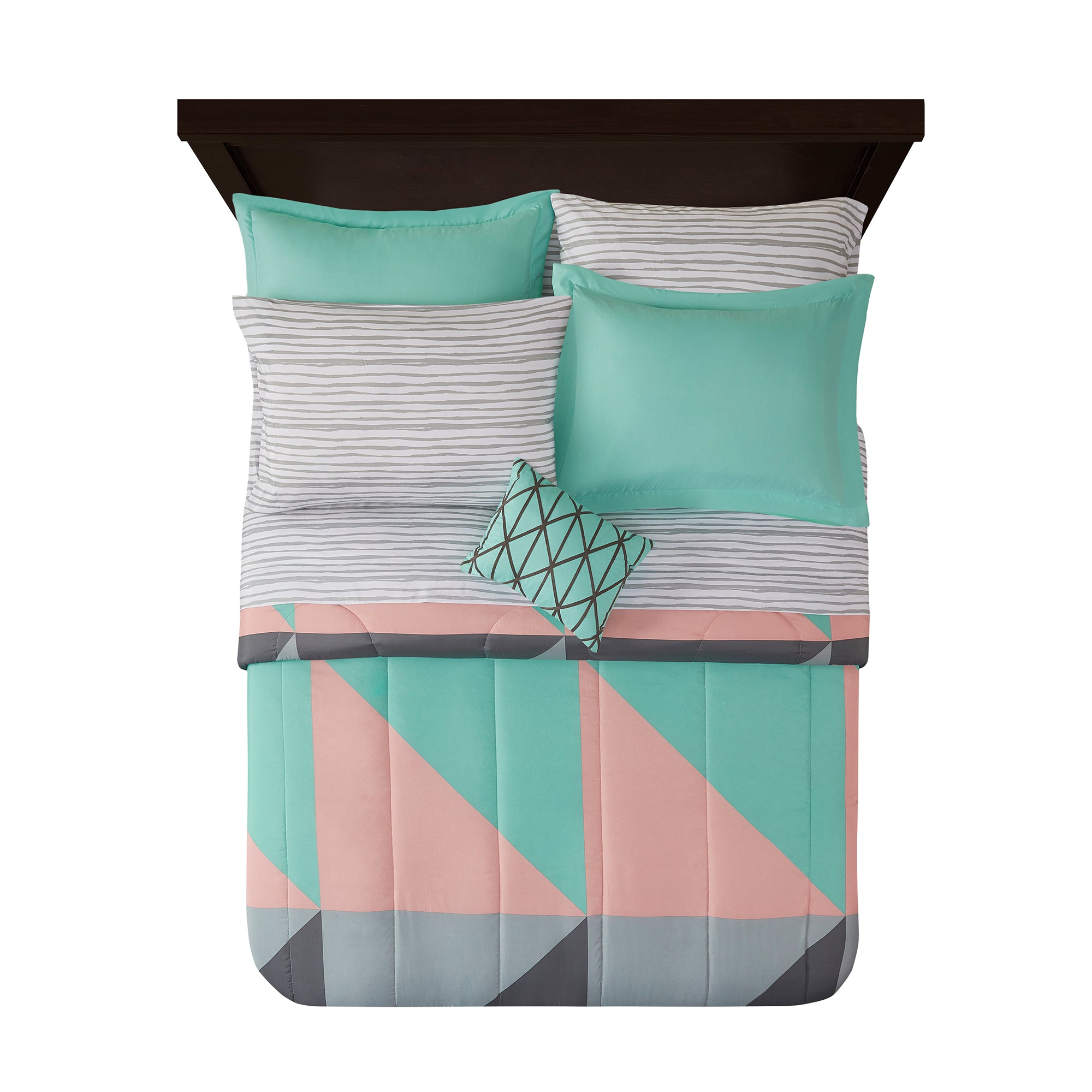 Modern Grey and Teal 8-Piece Bedding Set, Girls Fun Bold Comforter Set